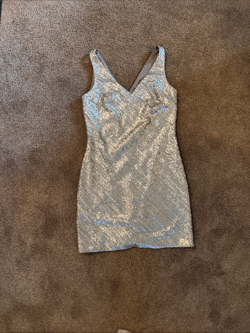 Silver Sequin V-Neck Mini Dress